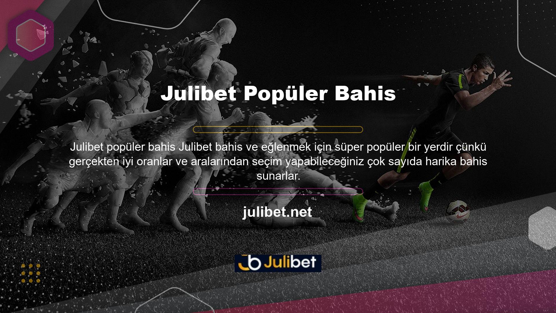 Julibet depozito bahis sitesi, bahisleriniz için çeşitli seçeneklerle ödeme yapmayı kolaylaştırır, böylece işlemlerinizin sorunsuz bir şekilde tadını çıkarabilirsiniz